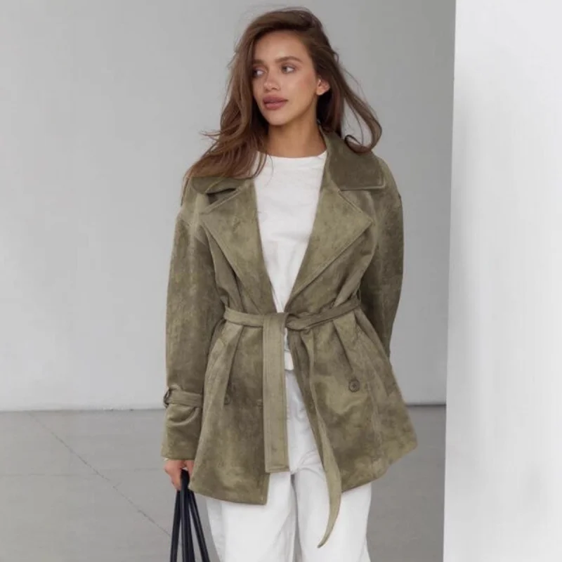 

Vintage Coat European and American Style 2025 Autumn Winter Turn-down Collar Tie Waist Coat