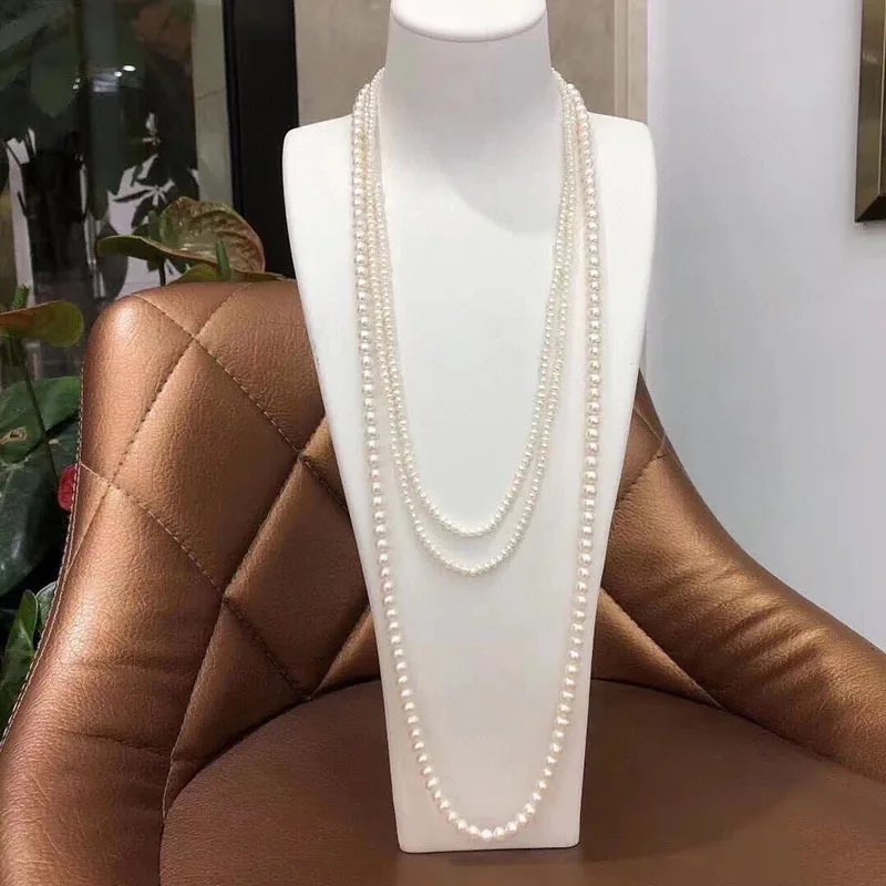 

Цепочка для свитера с натуральным пресноводным жемчугом, многослойная женская летняя корейская версия, 3-4 мм, 7-8 мм, модная, простая, элегантная, атмосфера 197