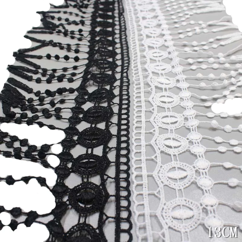 30Yards Tassels White Black Water Soluble Lace Trim Dangling Fringe Trimmings For Sewing Clothing DIY Crafts