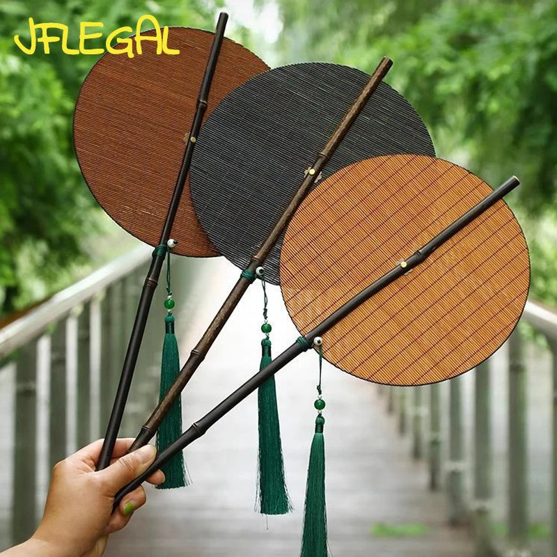 

Ancient Style Purple Bamboo Waist Fan Chinese Style Long Handle Tassel Rollable Winding Fan Classical Portable Waist Hanging Fan