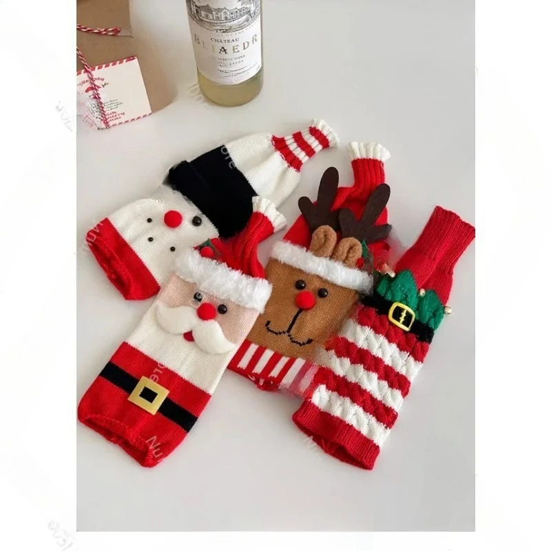 Christmas Wine Bottle Knitted Set Ornament Santa Elk Red Wine Dust Sheath Party Ornament