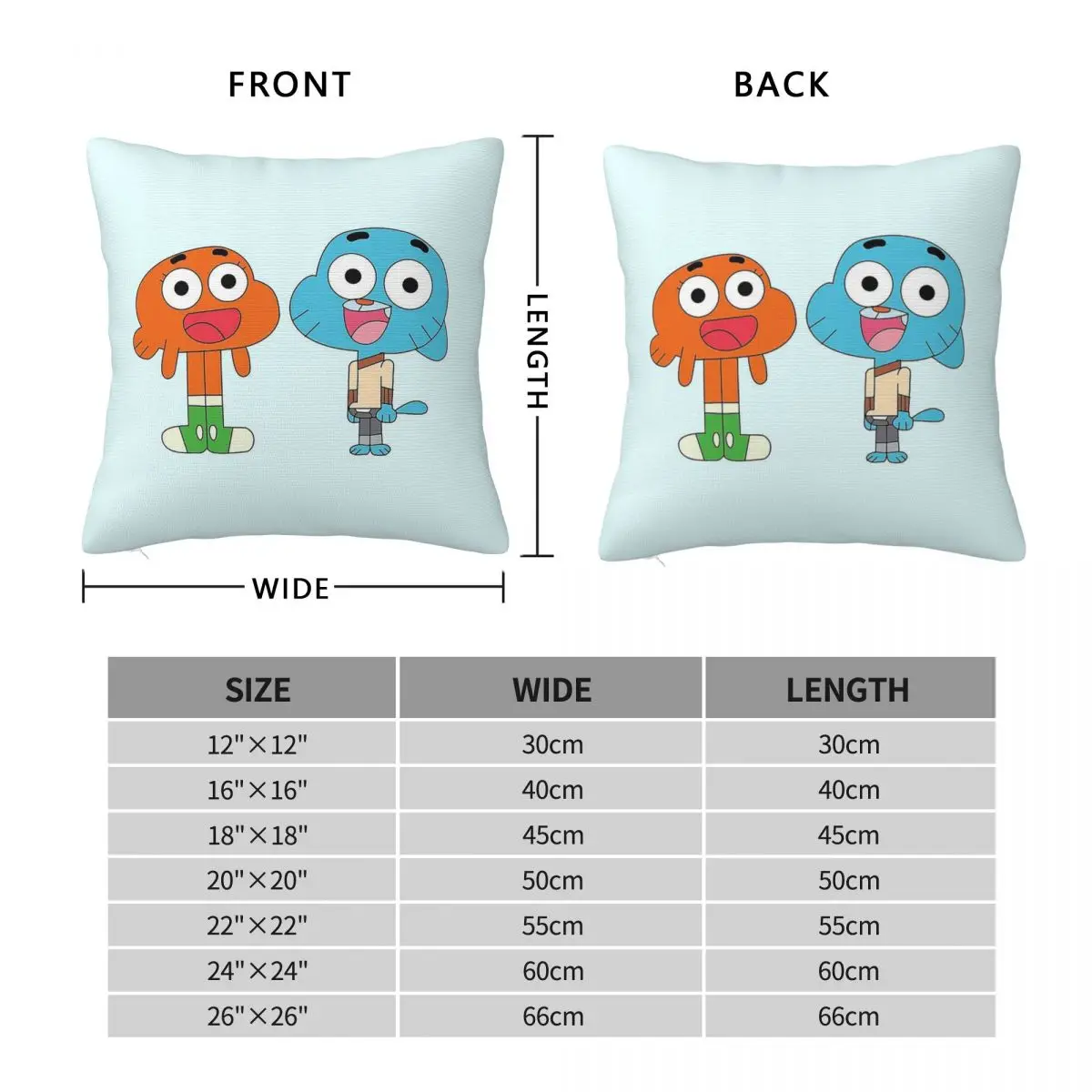 Amazing World Of Gumball Darwin Square Pillowcase Polyester Linen Velvet Pattern Zip Decorative Sofa Seater Cushion Cover