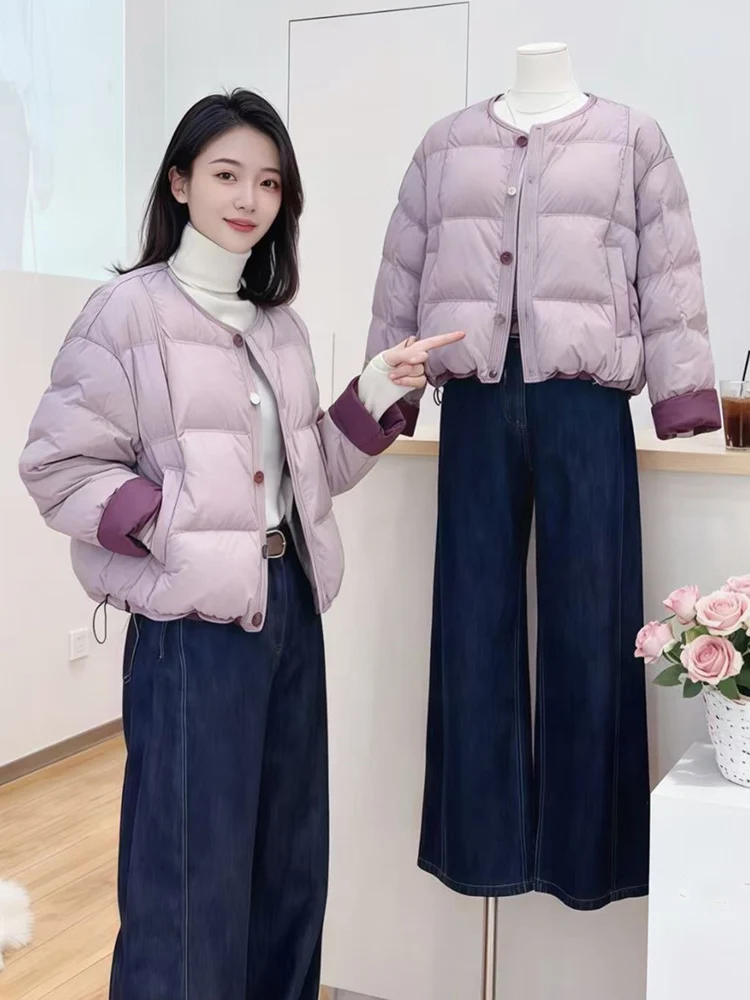 

Korean Sle round Ne ort down Cotton Jaet Women's Winter New Loose Versatile Warmth-Preserving Cotton Coat Outerwear
