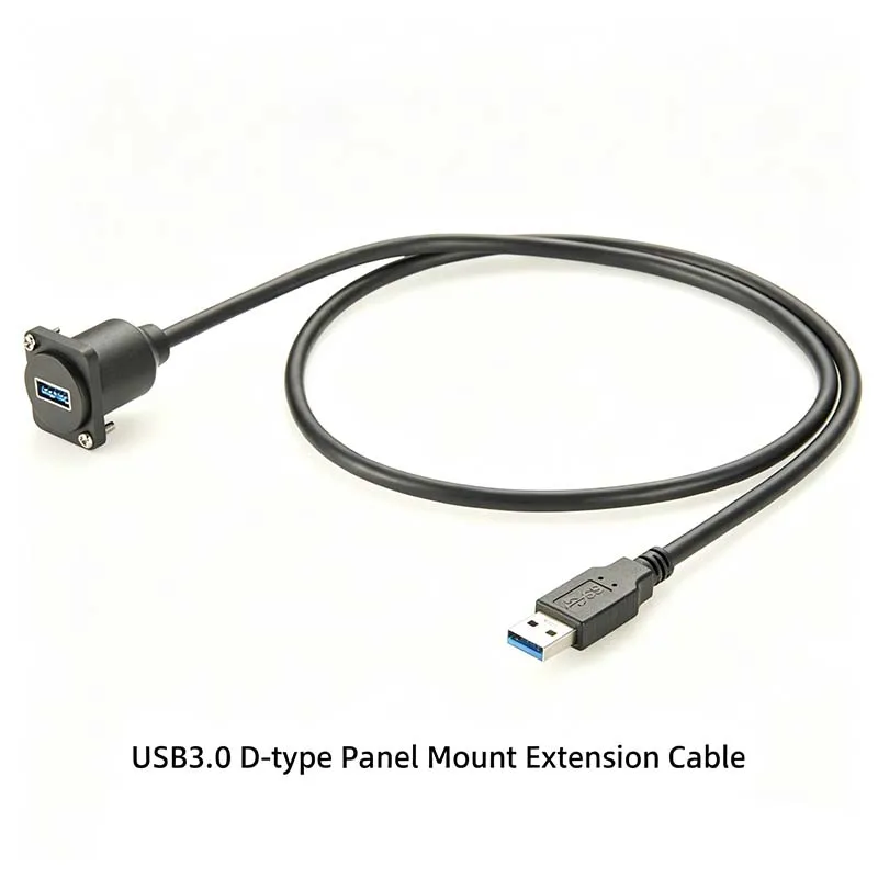 USB 3.0 Type D Panel-Mount Extension Cable: 5 Gbps High-Speed Male-to-Female Flange-Mounted Cabinet Extension Cable