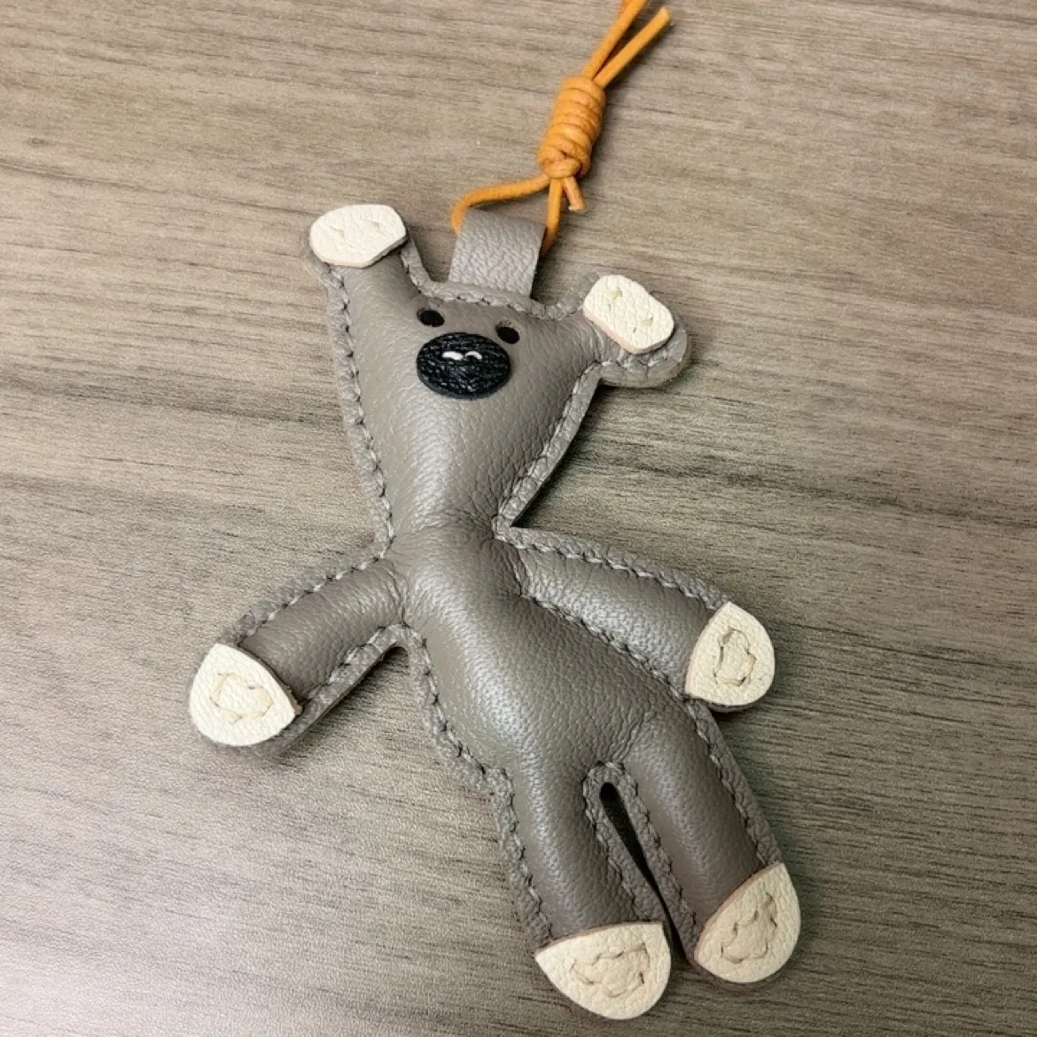 Handcrafted Top Layer Sheepskin 'Off-Kilter' Bear Pendant Genuine Leather Bag Accessory with Asymmetrical Head Design