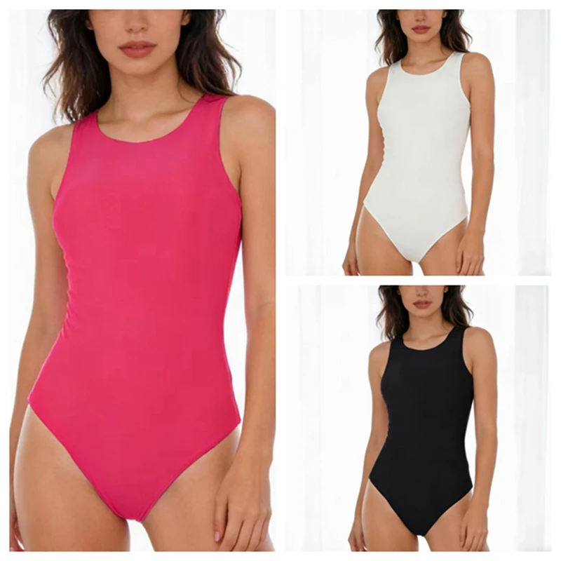 

Womens Clothing Sleeveless Jumpsuits Rompers Soft And Stretchy Casual Slim Fit Double Layer Sexy Playsuits Y2K O-neck Bodysuits