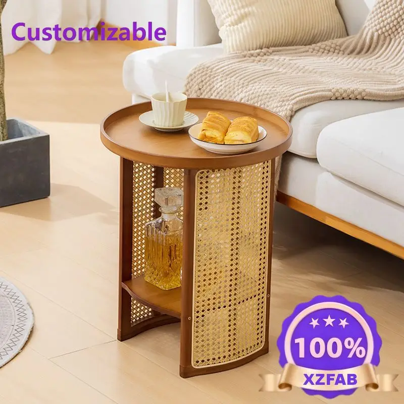 Factory Direct 2026 Rattan coffee table living room household sofa side simple bedroom side small apartment tea round storage