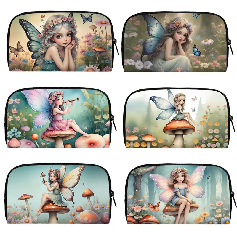 

Cartoon Fairy Elf Butterfly Mushroom Print Wallet Women Purse ID Credit Card Key Money Phone Storage Bags Ladies Wallet