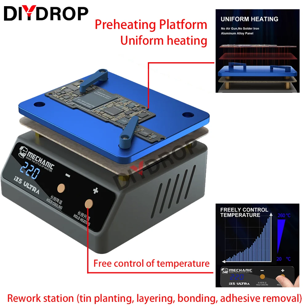 

IX5 Ultra Preheating Station Motherboard Glue Removal Tin Planting Hot Plate Rework Station Uniform Heating Platform Repair Tool