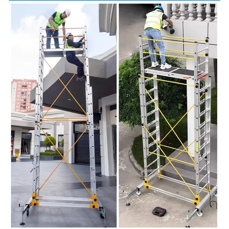 Aluminum alloy scaffolding folding mobile climbing aerial work platform telescopic ladder