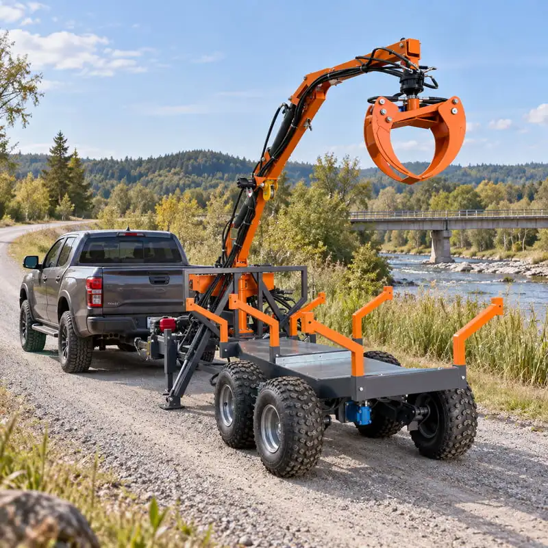 2 Ton Log Handling Crane Customized Hydraulic ATV Log Trailer with Grapple Crane Four Wheel Support Compact Design