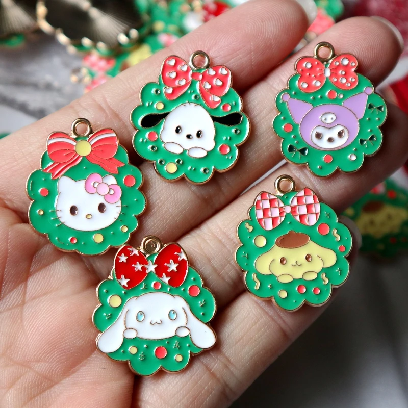 

10PCS New Year Larger Sanrio Kitty Alloy Pendant Cute Christmas Metal Charms DIY Necklace Bracelet Earings Keychain Accessories