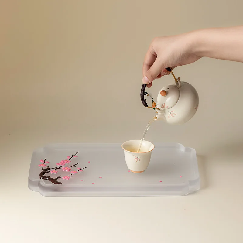 Liuyun Licaishuohua Plum Blossom Glass Tea Tray for Home Small Dry Bubble Tray Chinoiseriecasual Tea Table Heat Insulation Tray