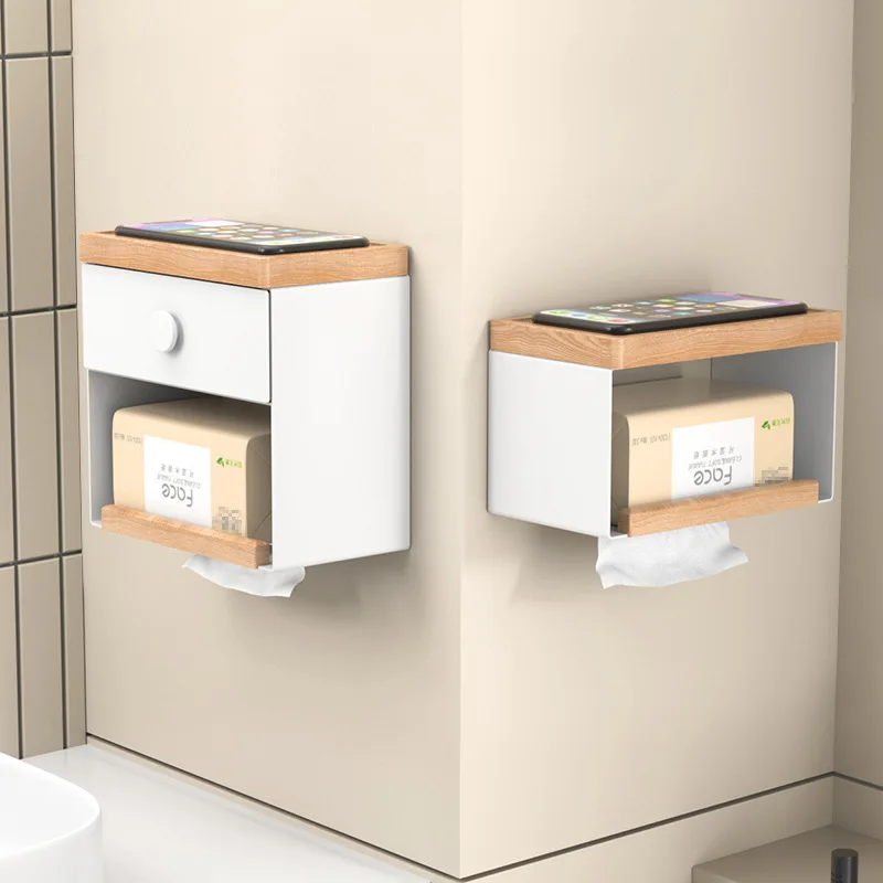 Kitchen and Bath Roll Paper Box Multi-purpose Shelf Household Tissue Box Solid Wood Pumping  Walnut Paper Box
