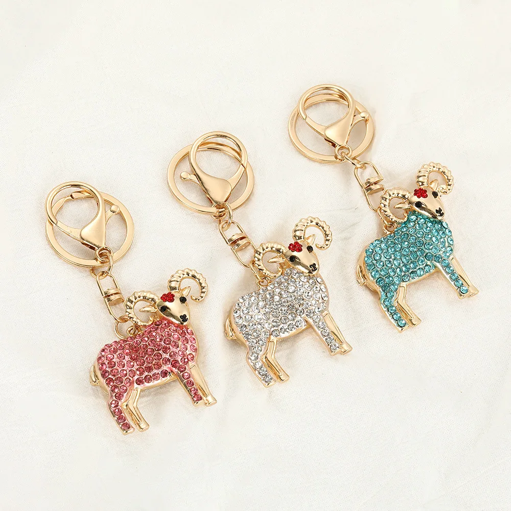 Cute Lifelike Goat Pendant Keychain Creative Animal Bag Key Chain Rhinestone Backpack Decor Travel Companion Kids Birthday ﻿Gift