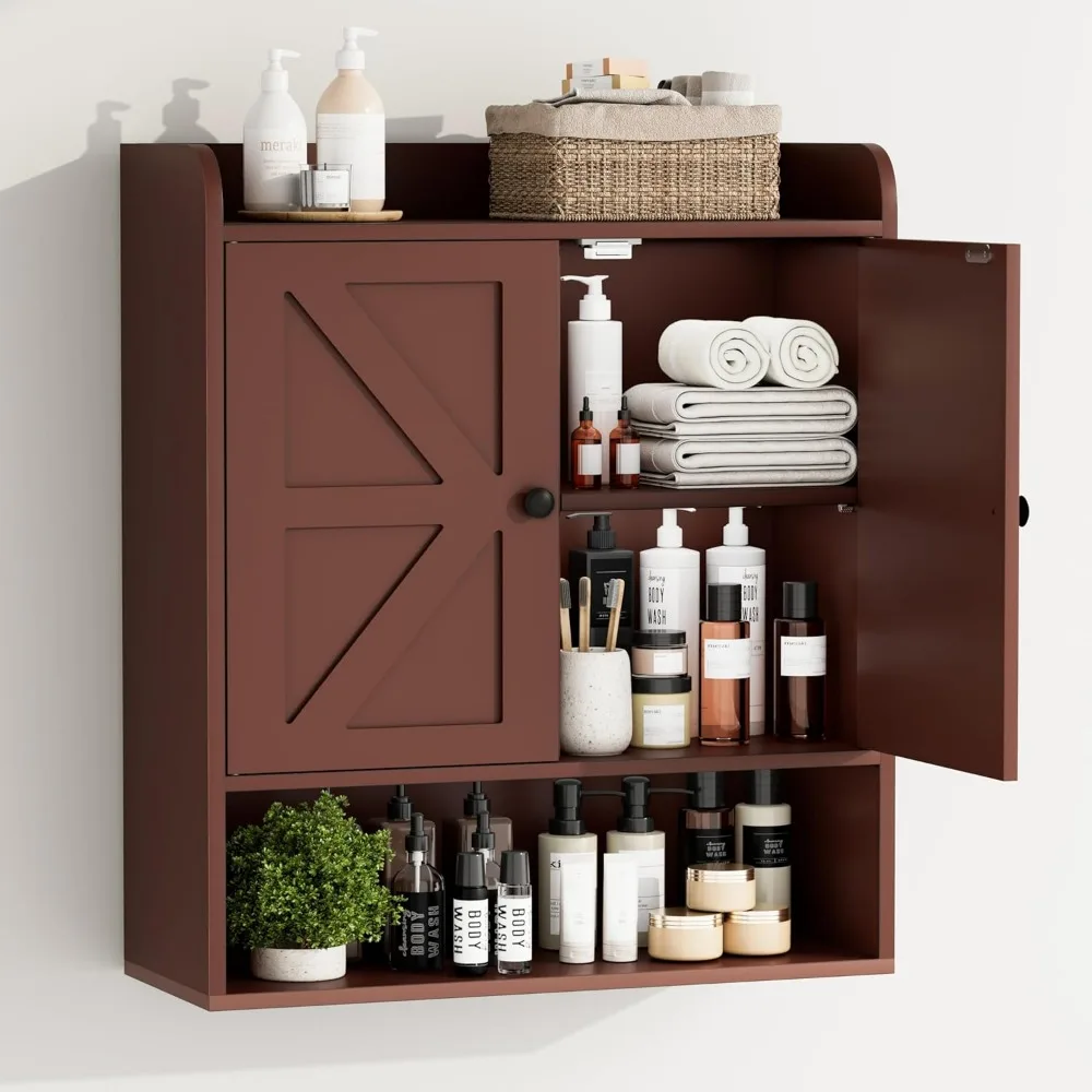 22 by 26 Inch Farmhouse Wall Cabinet Adjustable Shelves Double Barn Doors Over Toilet Storage Bathroom Kitchen Living Room