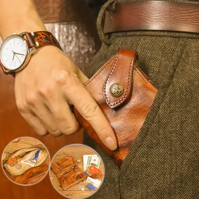Wallet Men's Long Wallet Handmade Crumpled Vegetable Tanned Leather Wallet Japanese Card Bag Wallet Luxury Designer Handbag