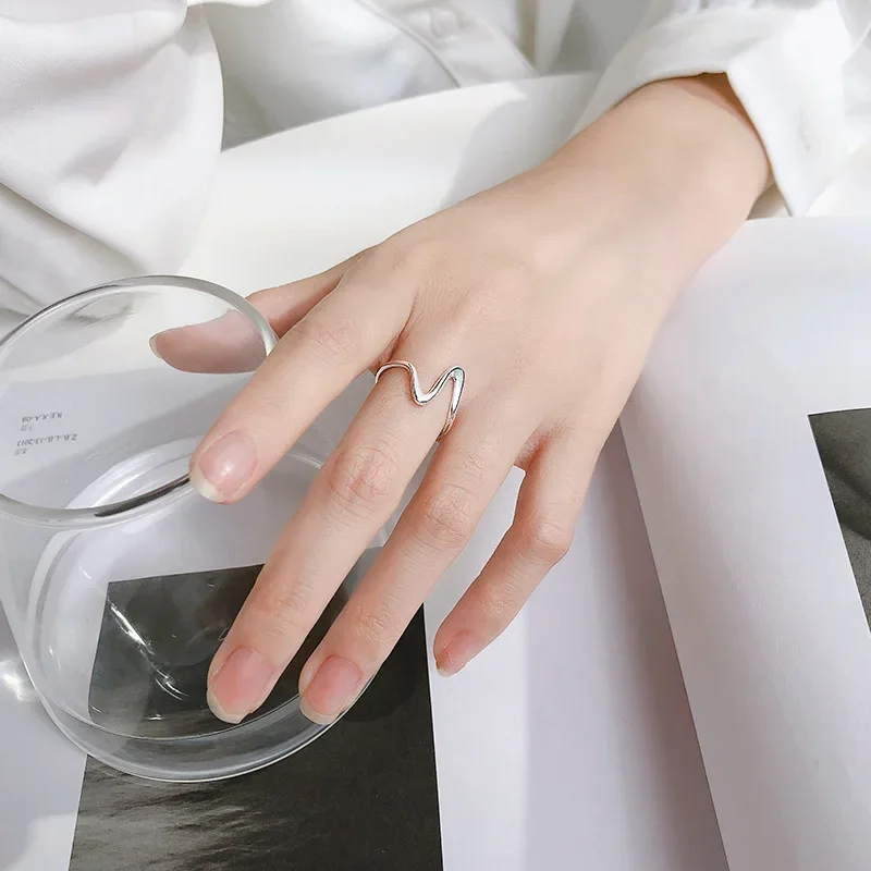Trustdavis 100% 925 스털링 실버 패션 뱀 S 웨이브 칵테일 오프닝 링, 실버 925 반지, 보석 선물 DA343