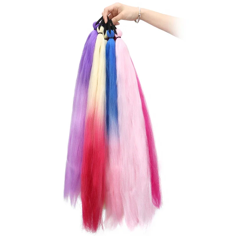 26-calowe syntetyczne, długie włosy do zaplatania ombre jumbo, doczepiane pasemka dla kobiet, elastyczna gumka do włosów, akcesoria do włosów