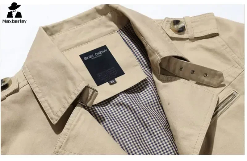Abrigo de calle de moda para hombre, Chaqueta larga de negocios, rompevientos informal de algodón puro, Primavera, Otoño e Invierno