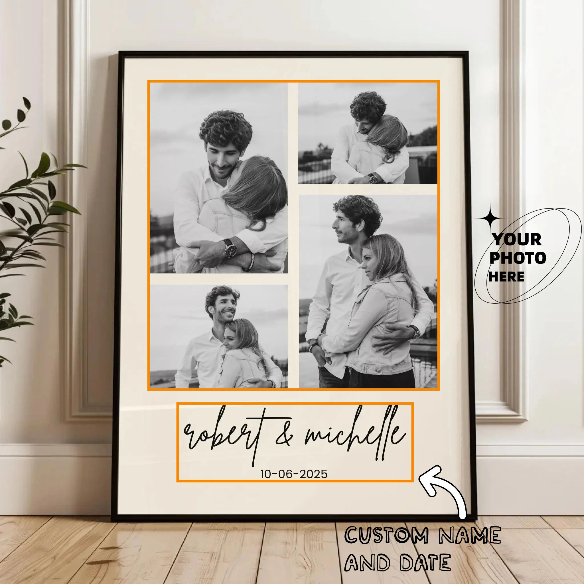 Customized Couple Posters Personalized Name And Date Wedding Photo Collage Print: Modern Couple Keepsake Valentine's Day Gifts