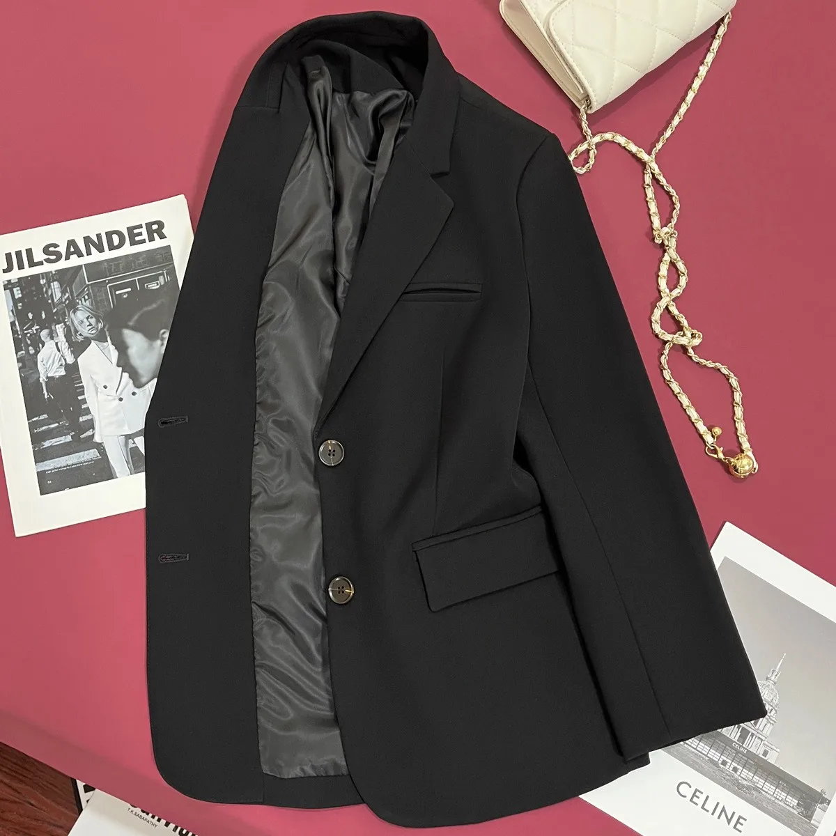 Loose Fit Casual Suit Sophisticated with Single Breasted Closure Polo Collar Pocket Detail Regular Length Spring Women Suit