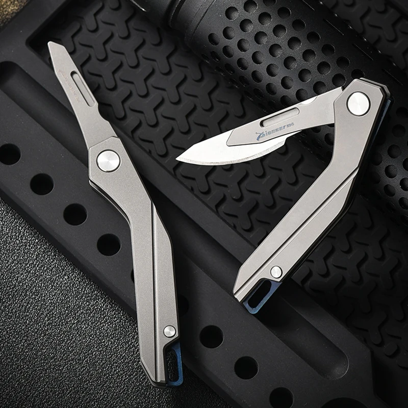 

Portable Titanium Alloy Mini Stationery Scalpel Sandblasting EDC Tool With 10 Blades For Outdoor Camping Survival