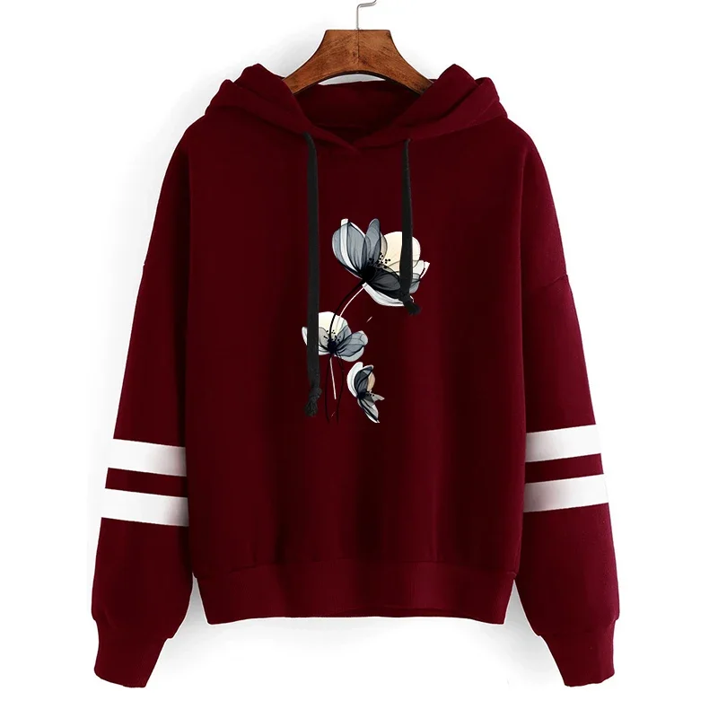 Womens Sweatshirts Ink Painting Printing Stripe Hoodie Jogging Sports Tops Clothing Casual Versatile Daily Woman Pullover Street