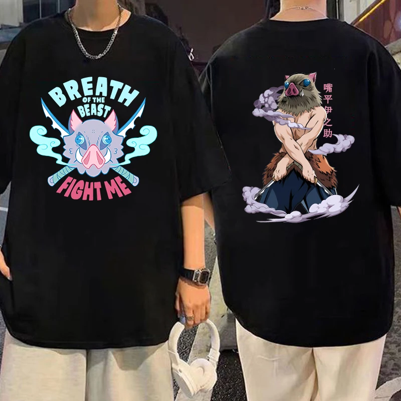 Nowe Anime T-Shirt z nadrukiem Hashibira z Inosuke kobiety mężczyźni z krótkim rękawem koszulki letnie modne Anime luźne luźna koszulka