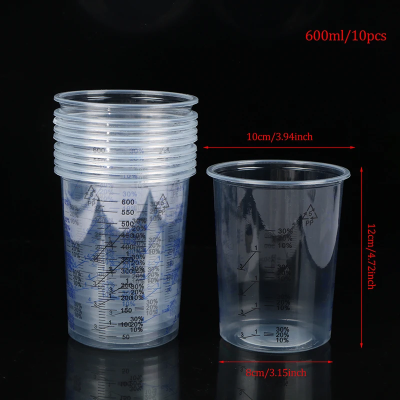10 pz Tazza di Miscelazione di Vernice di Plastica 600 ml Vaso di Miscelazione Tazza di Calibrazione di Miscelazione di Vernice per Miscelazione Precisa di Vernice E Liquido di Alta Qualità
