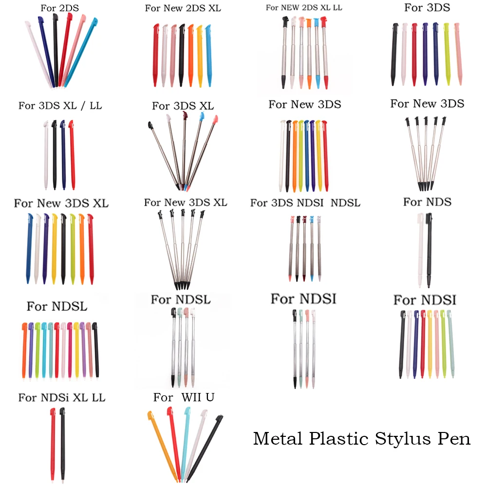 ปากกาคอนโซลเกมปากกาสไตลัสหน้าจอสัมผัสทำจากพลาสติก & โลหะ1ชุดสำหรับ NDSL NDSi NDS 3DS 2DS LL ใหม่3dsxl LL ใหม่2dsxl