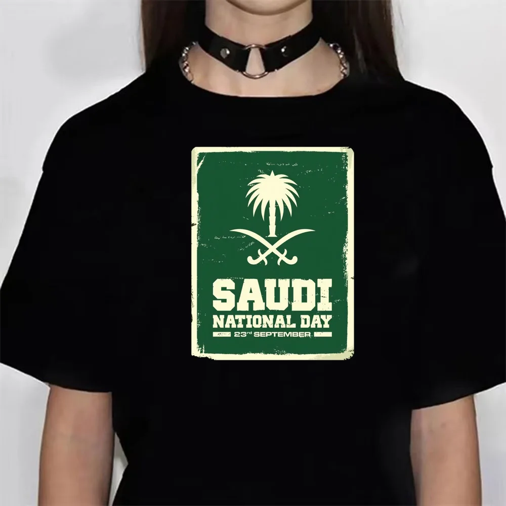 Saudi National Day gráfico t-shirt para mulheres, roupas Harajuku para meninas, Y2K Tee