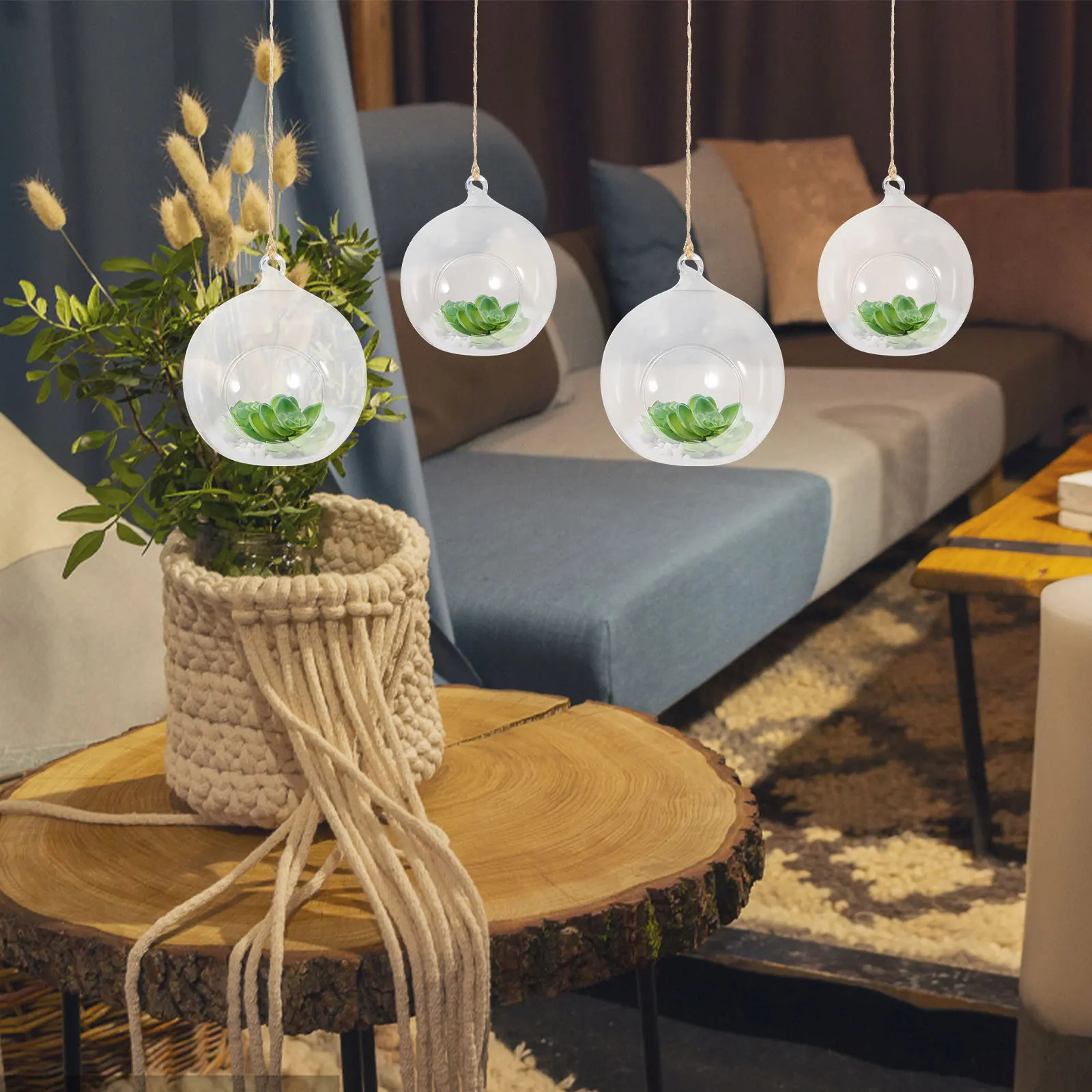 

10Pcs Glass Globe Tealight Holder Clear Hanging Stand for Tabletop Decor Moss Miniature Garden Tea Light Display