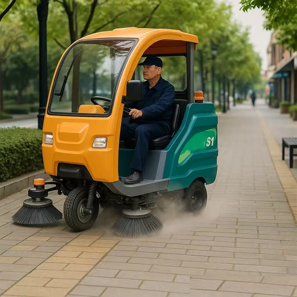 14000m²/h Battery-Powered Ride-on Floor Sweeper Outdoor Sidewalk & Street Sweeping Machine with Side Brushes for Farm Workshops view 3