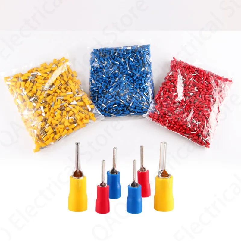 100pcs22-16AWG Insulated Pin Terminals Electrical Splice Crimp Connector Auto Wiring PTV1.25-10 1.25-12 PTV2-10 2-12 PTV5.5-13