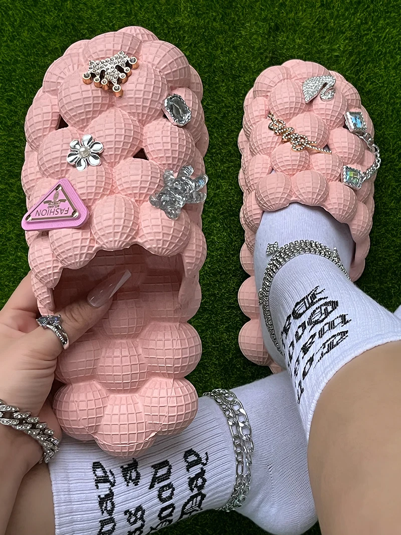 2022 Fashion Women Street Punk Slippers Sandals Clogs With Charms Flip Flops EVA Summer Plus Size 46 Casual Shoes For Female