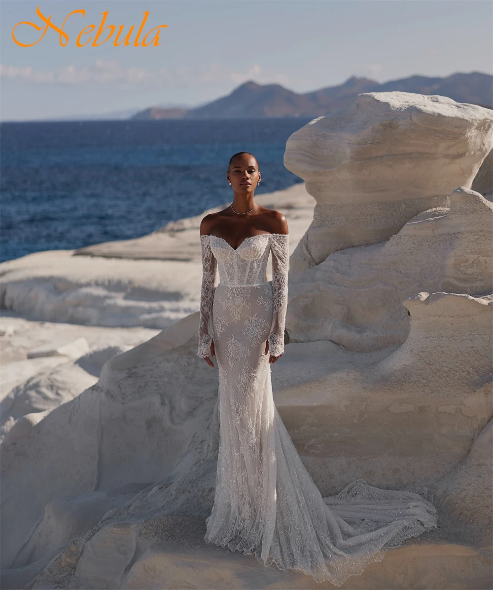 Vestido De Novia De encaje blanco bohemio personalizado, vestidos De Novia formales De manga larga con escote en forma De corazón, Vestido De Novia suave con cola De corte De sirena