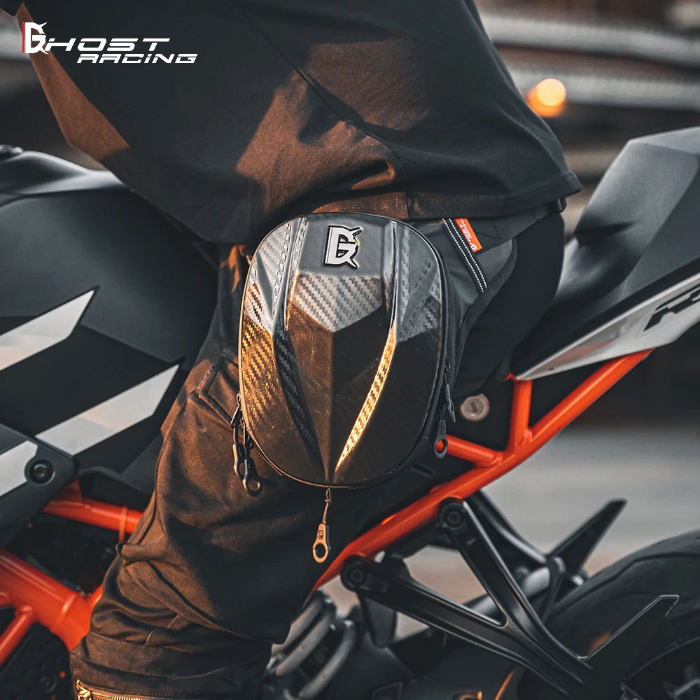 

Motorcycle Knight Leg Bag Men Carbon Fiber Shell Motocross Leg Bag Waterproof Motorbike Waist Bag Large Capacity Bicycle Leg Bag