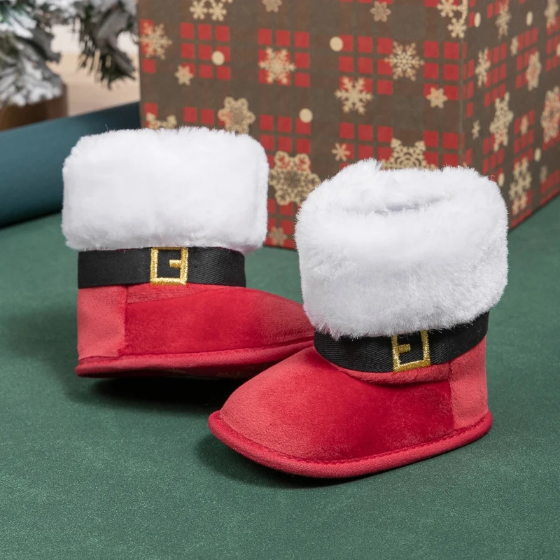 

Christmas New Baby Boys Girls Fluffy Booties Winter Warm Indoor First Walkers Toddler Cotton Soft Anti-slip Sole Kids Shoes
