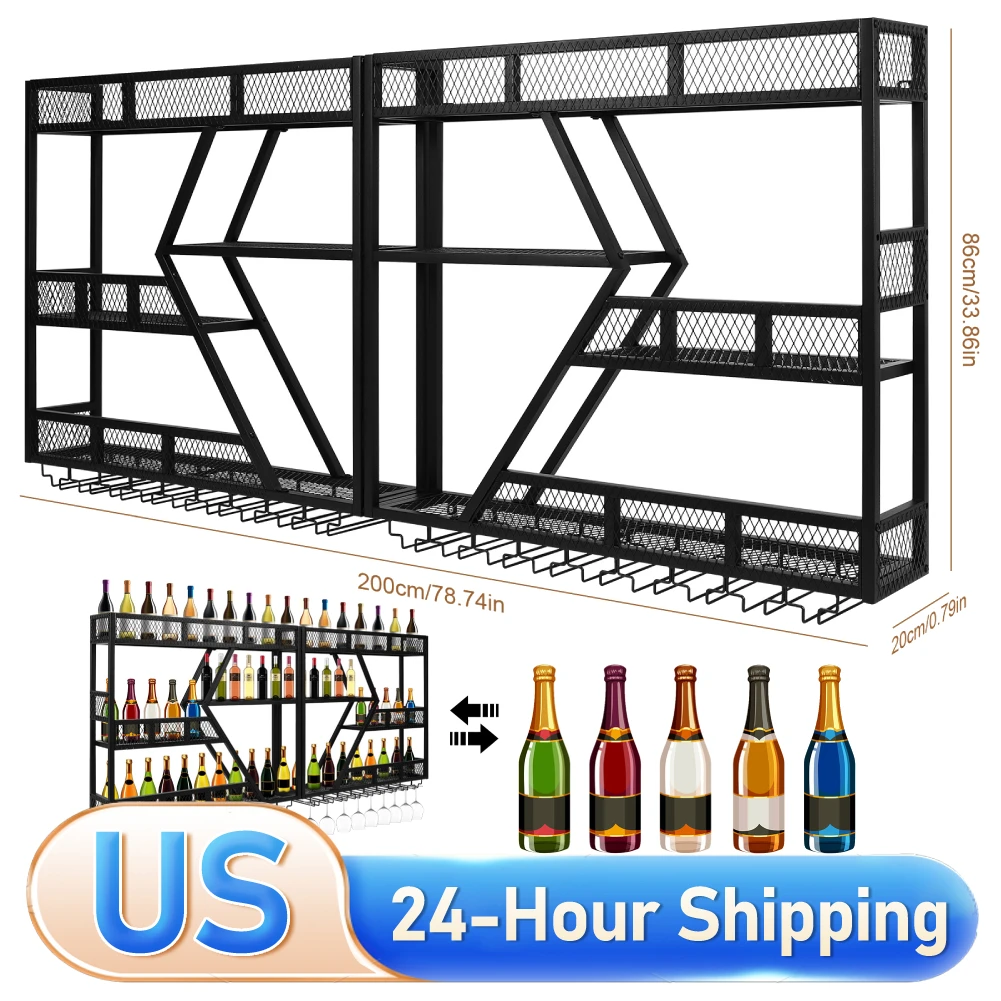 

Three-Layer Wall Mounted Wine Rack W/ Anti-Drop Crossbar Metal Wine Bottle Holder Metal Storage Rack for Home Bar and Restaurant