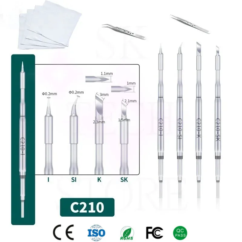 

YIHUA-C210 Series Precision Welding Station Heaters I/K/Si/SK One-piece heater iron tip Soldering Iron Tips 210 Heating