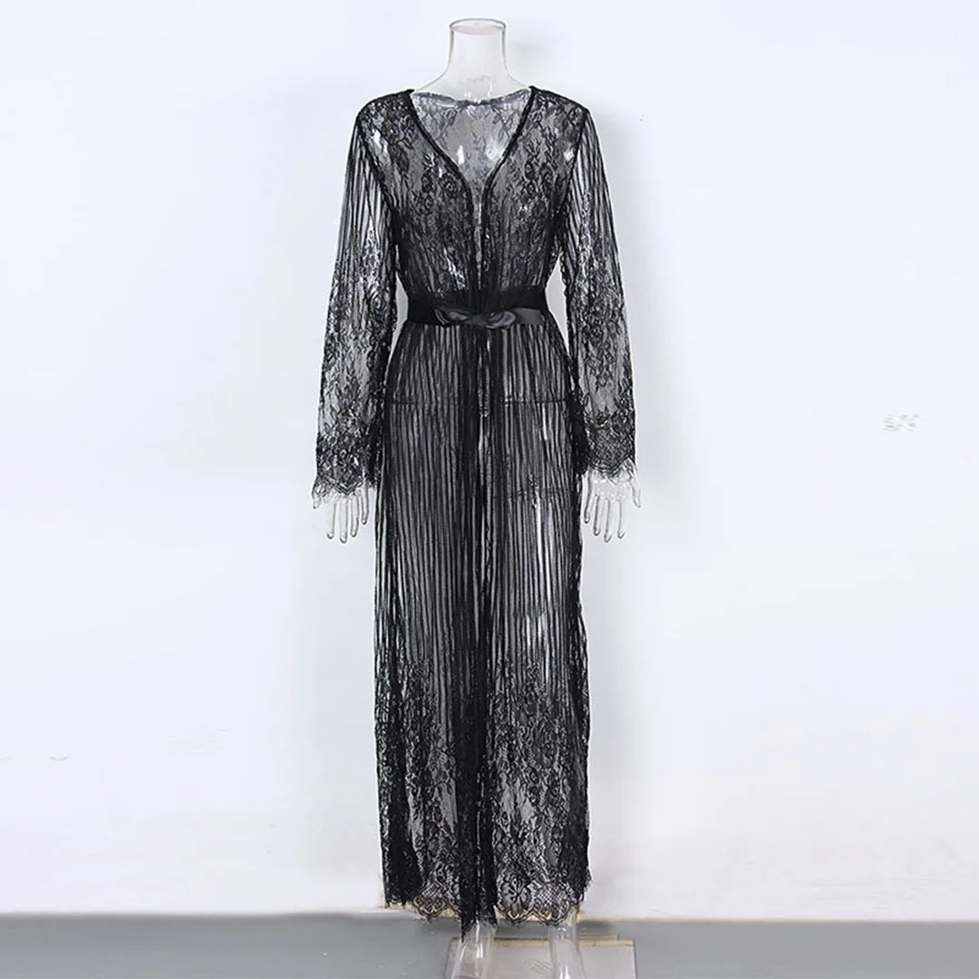 S - XL Sexy, durchsichtiges, gehäkeltes Spitzen-Tunika-Strandkleid, langes Strandkleid, Strandmode, Damen, V1318 – Detail 21