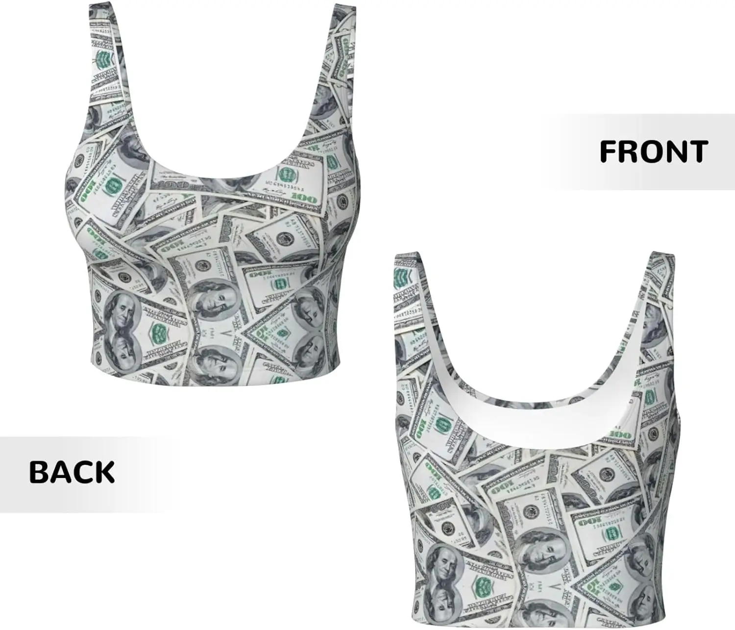 Funny Dollar Money Print Sports Bra For Women, Seamless Sports Bras Vest, For Running Workout Bra Yoga Bra