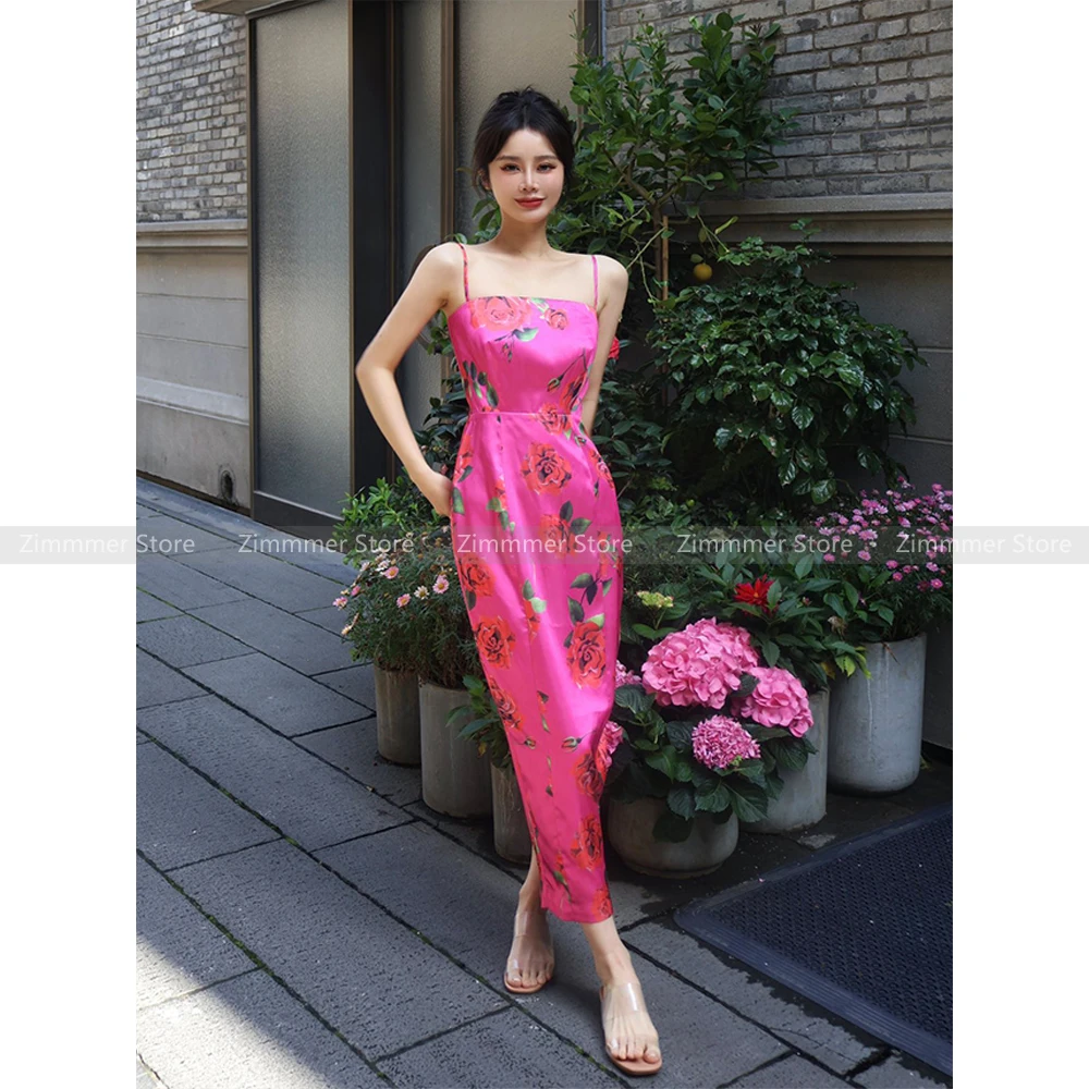 

Sexy fashion niche new new Chinese national style rouge rose Slim package hip halter dress women