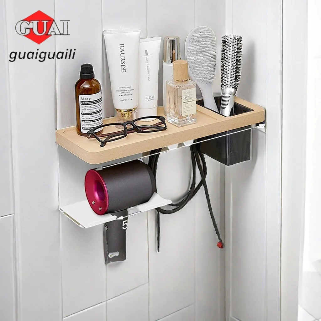 Hair Dryer Stand for bathroom，wood Hair dryer holder, Hair shelves shelf for Bathroom ,Hairdryer holder，Blower holder rack shelf