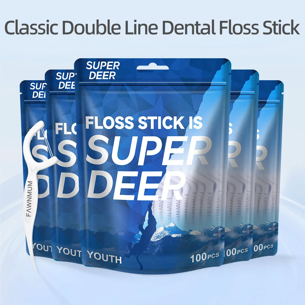 Super Deer 100Pcs Smooth Dental Floss Toothpick With Double Threads Disposable Orthodontics Cleaning Floss Picks For Oral Care