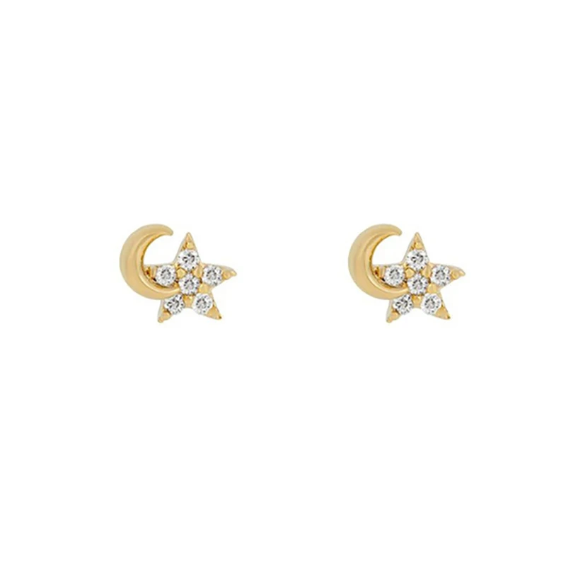Fashion Stainless Steel Mini Cubic Zirconia Pierced Studs Earring For Women NOVA Lightning Star Moon Cartilage Piercing Jewelry