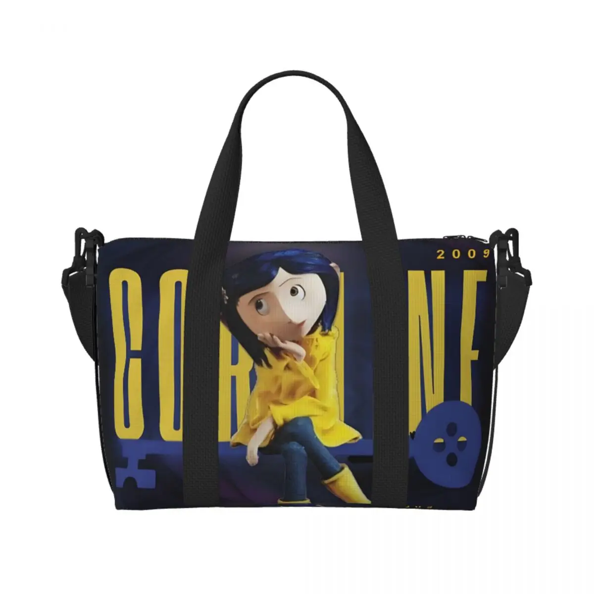 

Custom The Other Mother Coraline Groceries Tote Shopping Bag Women Large Capacity Horror Scary Movie Beach Gym Travel Bags