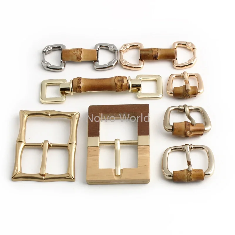 32/36MM Bamboo Adjust Roller Pin Buckle Metal Side Clip For DIY Bags Shoudler Strap Wood Buckles Anchor Hanger Hooks Accessories