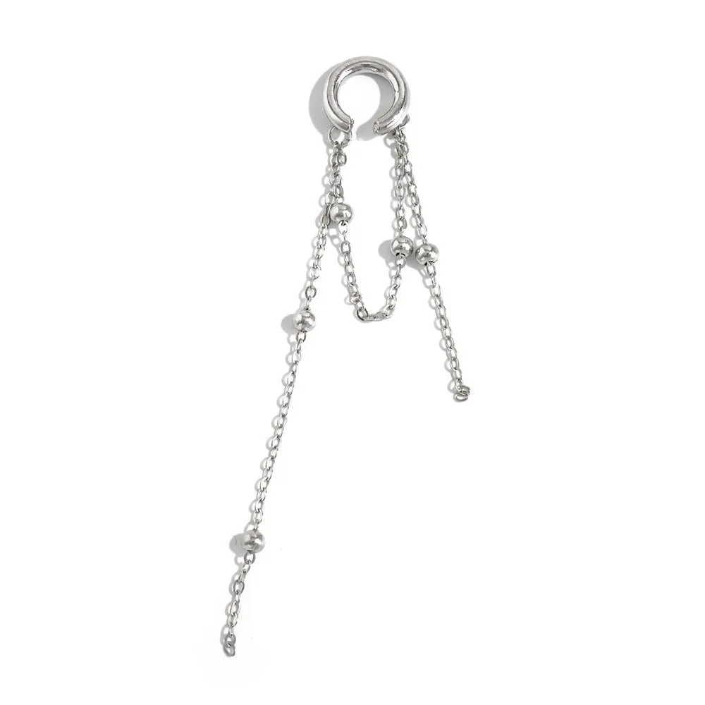 Korean Temperament Imitation Pearl Metal Chain Long Tassel C - Shaped No Ear Holes Earbone Clip for Women Clip Earrings Jewelry image 6